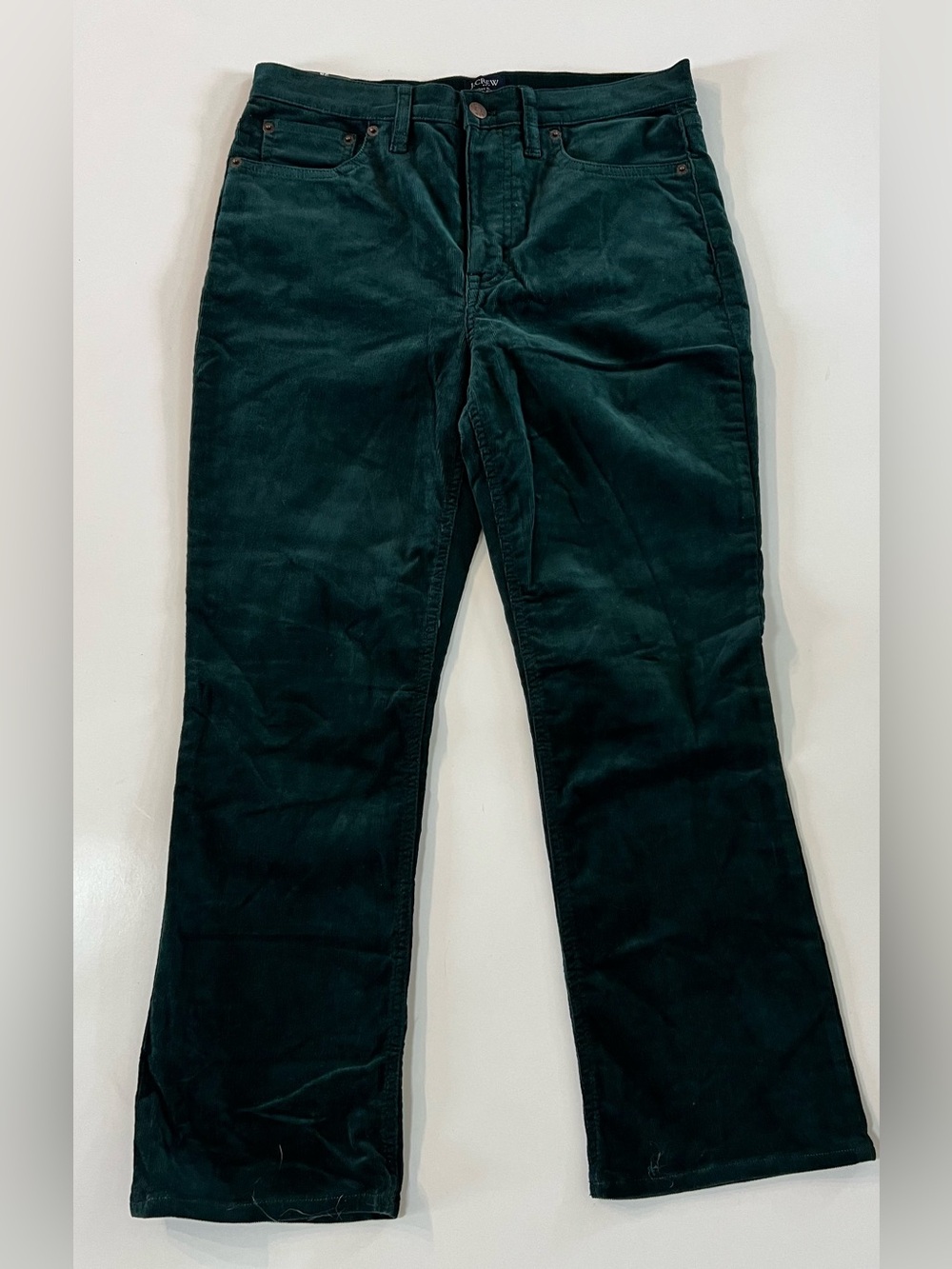 J Crew Factory High Rise Crop Flare Green Corduroy Pants Size 28 X 25 BA858